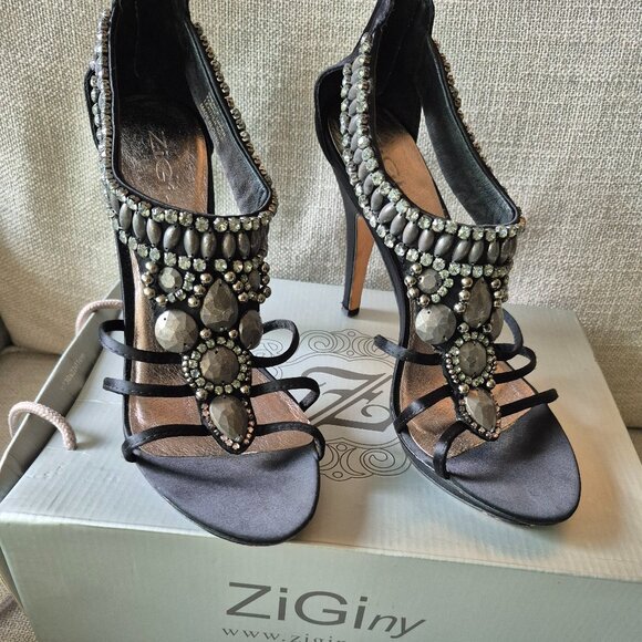 Zigi NY Black Satin Jeweled Heel, Minimally Worn, Size 10 (41EU) - Picture 7 of 7